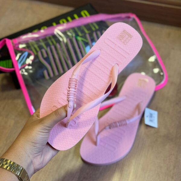 Chinelo Santa Lolla Feminino Borracha Rosa com Necessaire Transparente