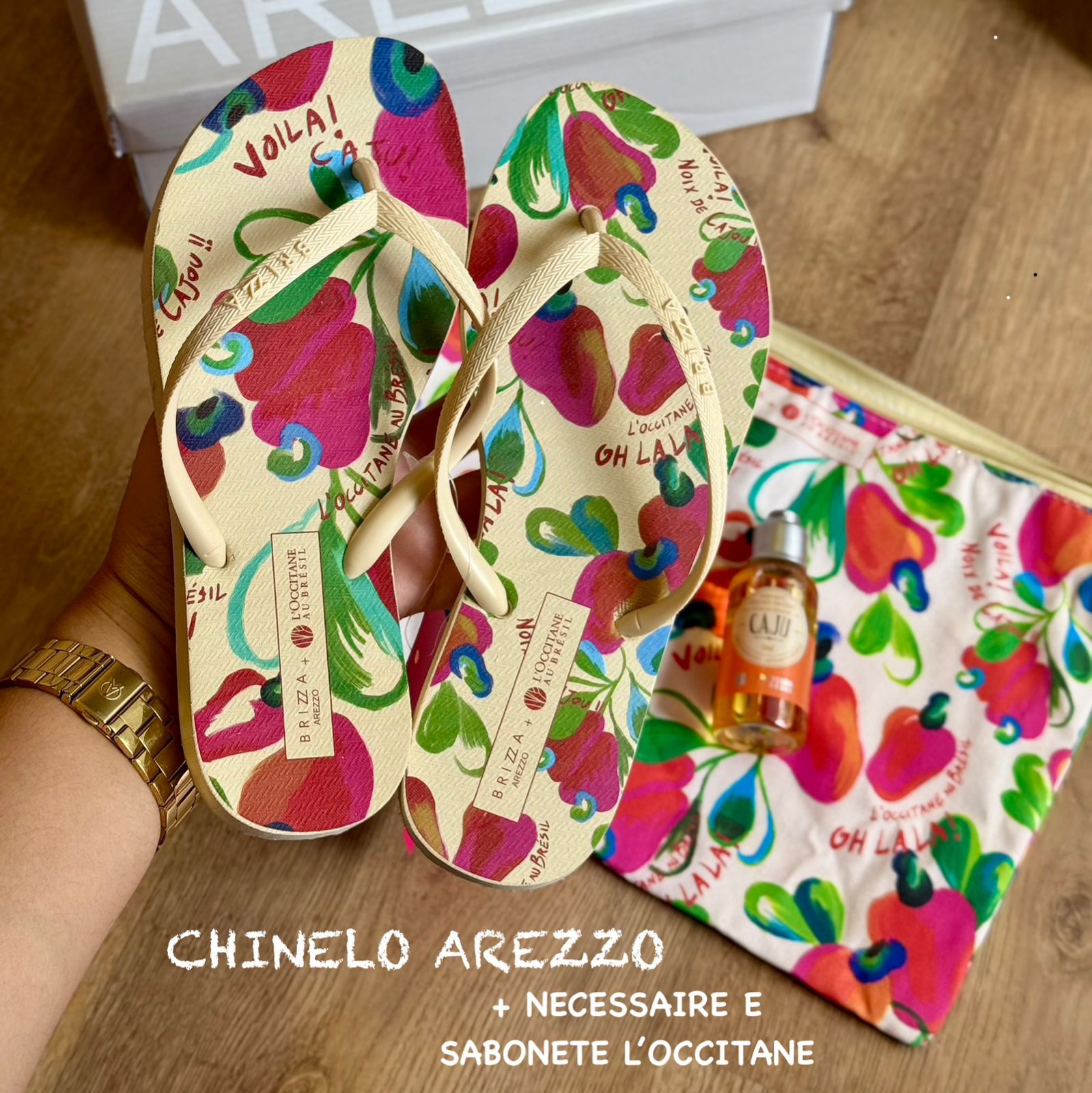 Kit Presente Brizza Arezzo x L'Occitane au Brésil - Chinelo Caju + Necessaire + Sabonete