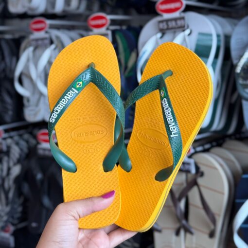 Chinelo Havaianas Top Brasil Logo Unissex - Amarela e Verde