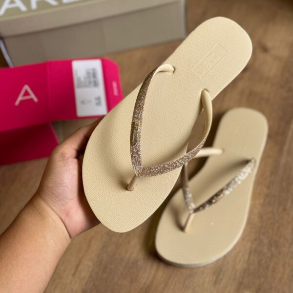 Chinelo Brizza Arezzo Feminino Slim Glitter - Bege Sand