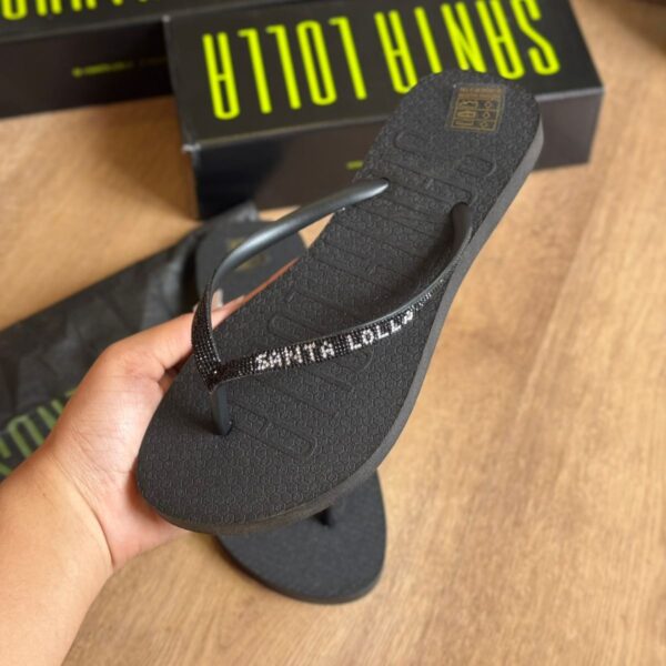 Chinelo Santa Lolla Feminino de Borracha com Strass - Preto