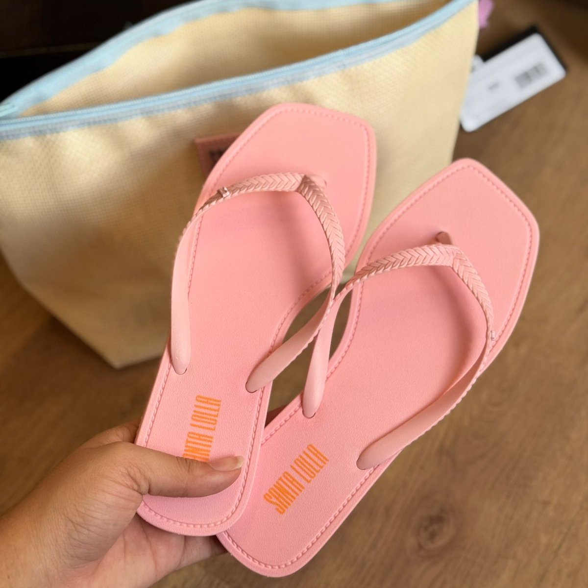 Sandália Santa Lolla Flip Flop Bico Quadrado Feminina - Rosa Chiclete