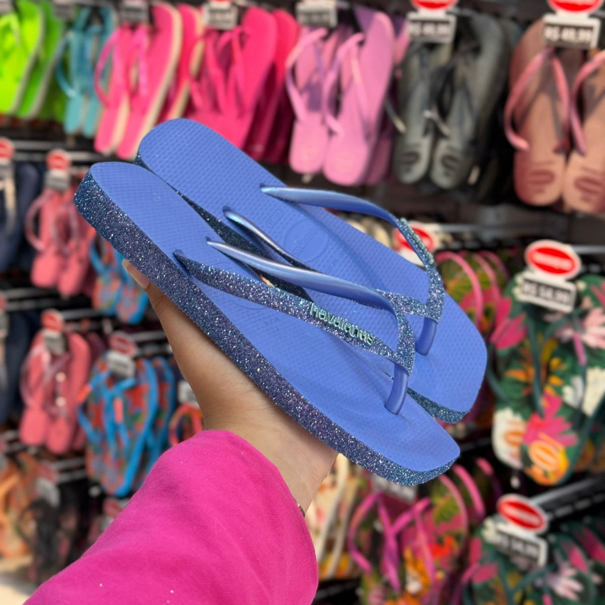 Chinelo Havaianas Slim Square Sparkle Feminino - Azul Indigo com Glitter - Imagem 2